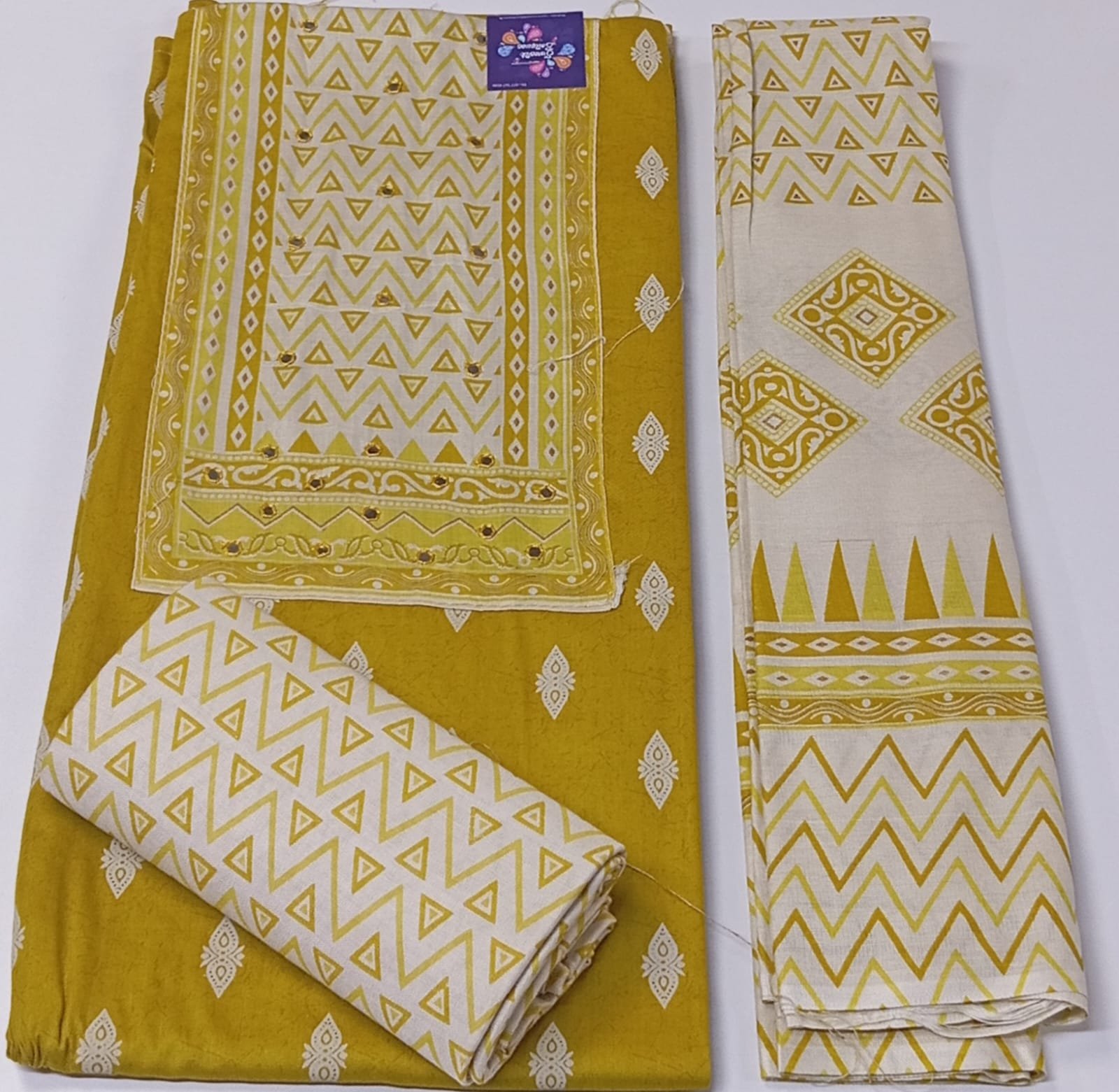 Yellow and White Colour Floral Designer Premium Heavy Rayon Shalwar Material