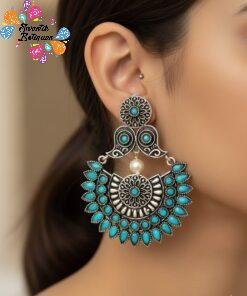 Sky Blue Florial Oxidised Earring