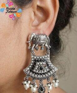 Elephant Design Silver Oxidised Earrings