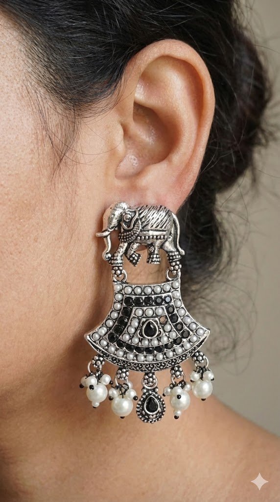 Elephant Design Silver Oxidised Earrings Elephant Design Silver Oxidised Earrings