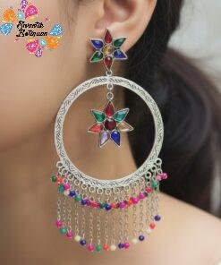 Multicolour Silver Oxidised Earring