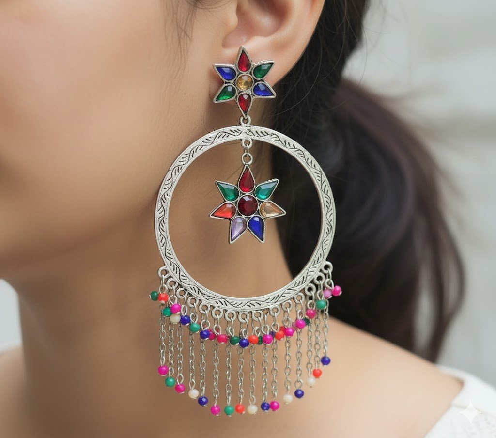Multicolour Silver Oxidised Earring Multicolour Silver Oxidised Earring