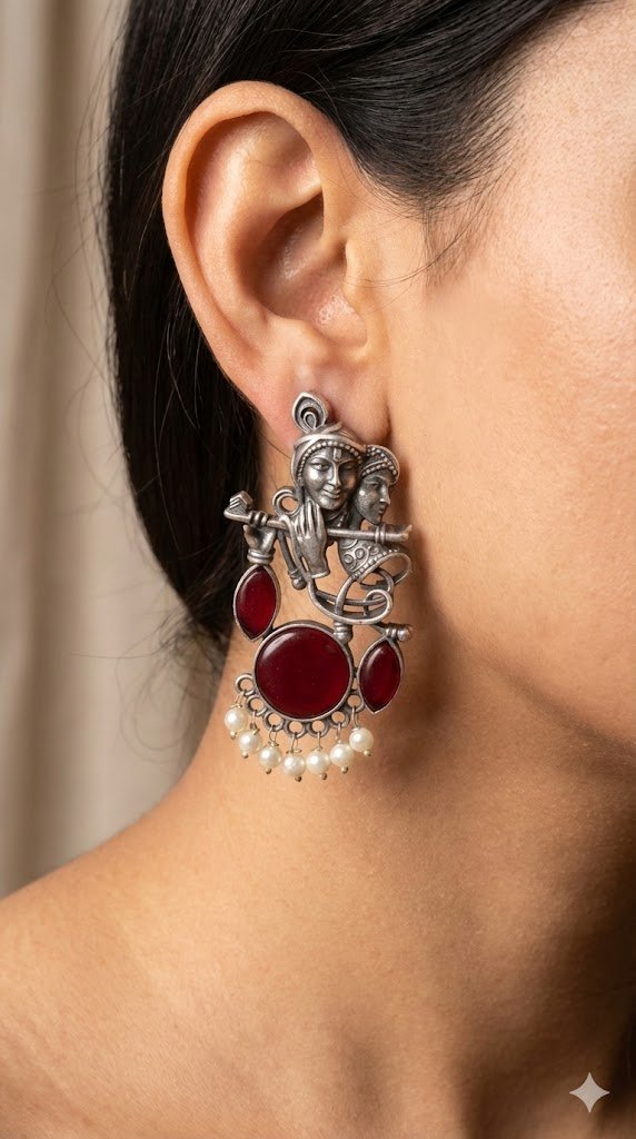 Radha Krishna Oxidized Silver Earrings Radha Krishna Oxidized Silver Earrings