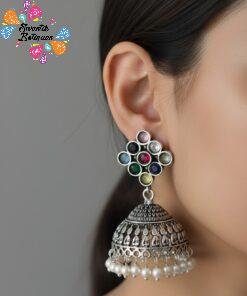 Oxidised Silver Jhumkha