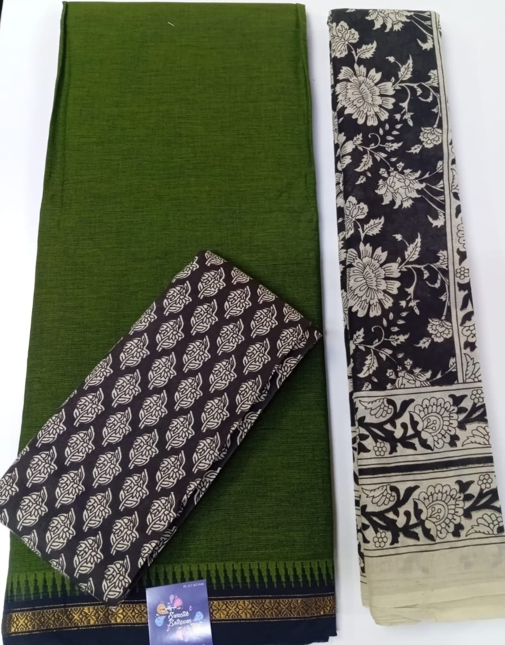 Green and Black Colour Kalamkari Shalwar Material