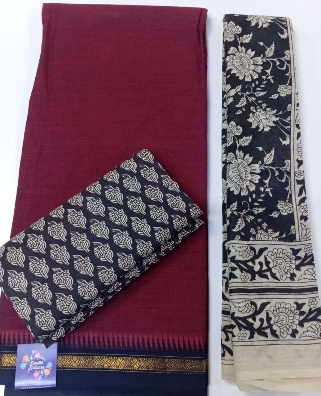 Maroon and Black Colour Kalamkari Shalwar Material