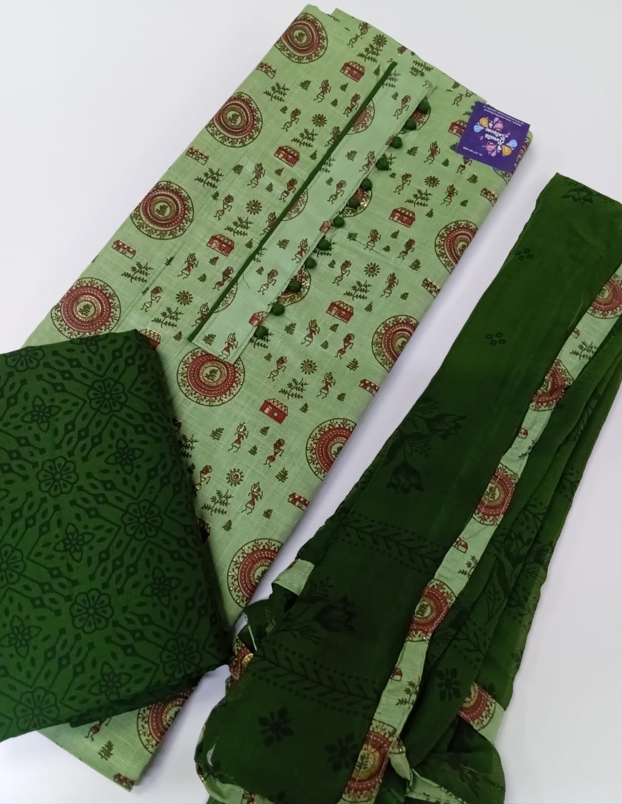 Dark Green and Light Green Colour Soft Cotton Shalwar Material