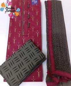 Dark Grey and Maroon Colour Soft Cotton Shalwar Material