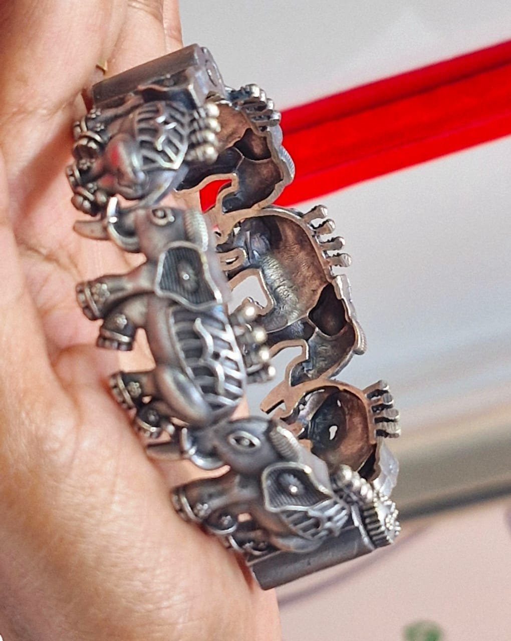 German Silver Elephant Designer Kada Type Bangle German Silver Elephant Designer Kada Type Bangle