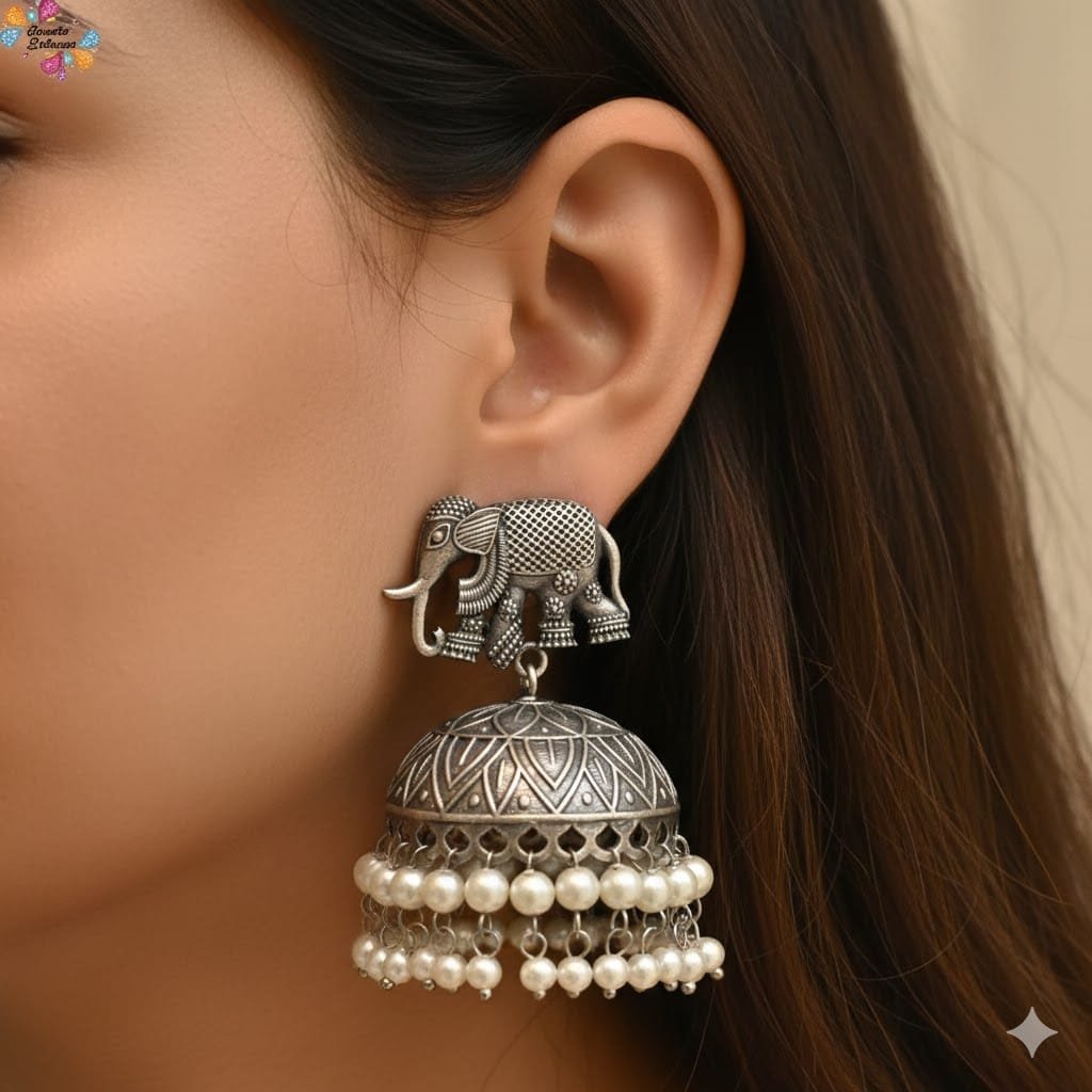 Elephant Designer Oxidised Silver Jhumkha Elephant Designer Oxidised Silver Jhumkha