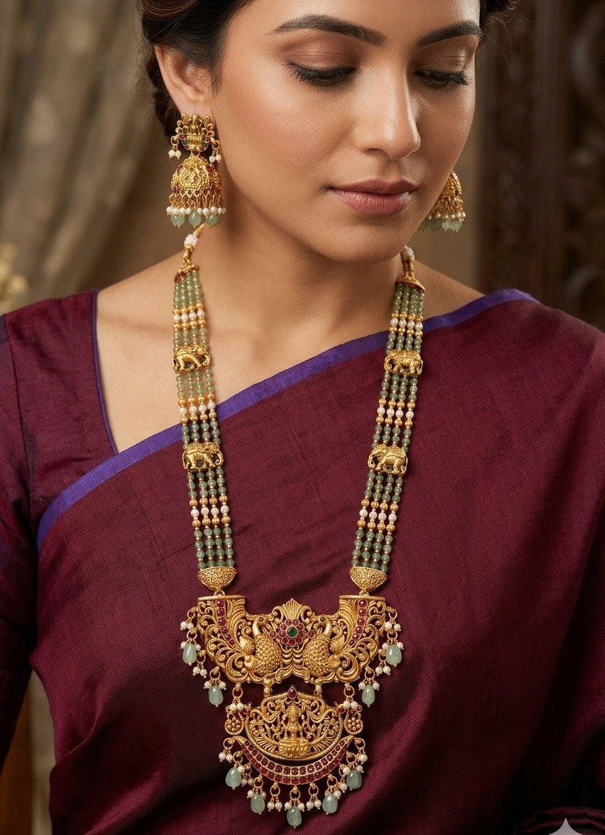 Lakshmi With Peacock Designer Matte Finished Harram Lakshmi With Peacock Designer Matte Finished Harram