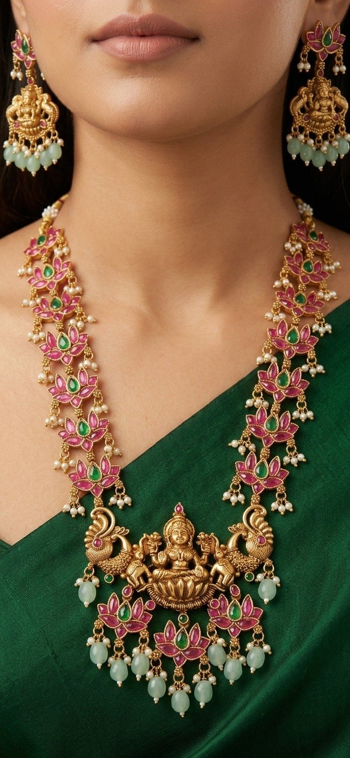 Lakshmi With Lotus Designer Matte Finished Haram Lakshmi With Lotus Designer Matte Finished Haram