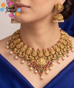 Peacock And Lakshmi Designer Matte Finished Necklace