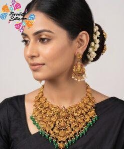 Lakshmi and Peacock Designer Matte Finished Necklace
