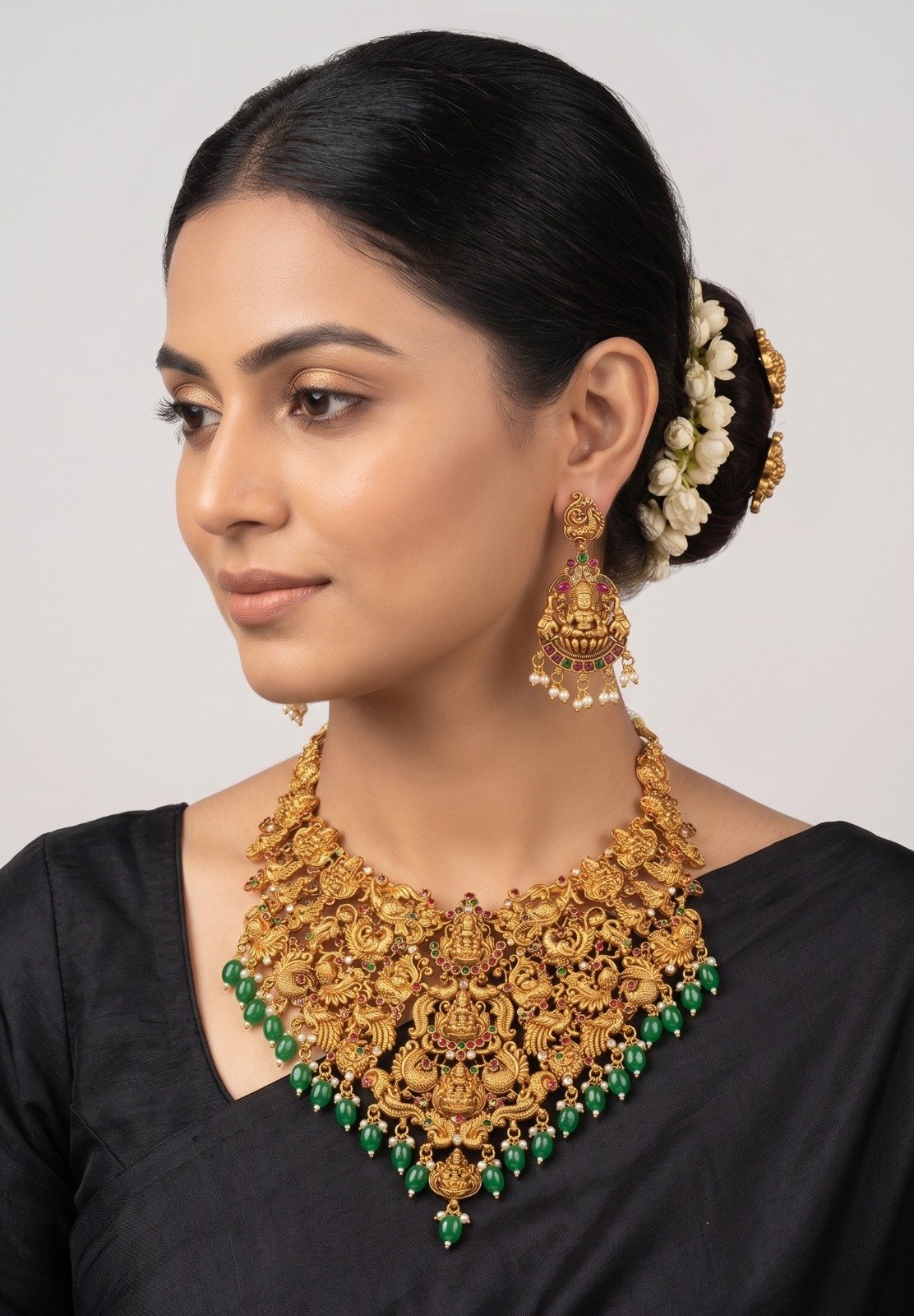 Lakshmi and Peacock Designer Matte Finished Necklace Lakshmi and Peacock Designer Matte Finished Necklace
