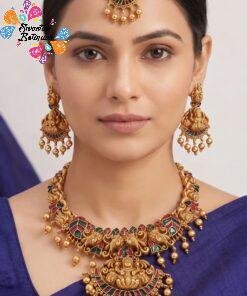 Lakshmi And Peacock Designer Matte Finished Necklace