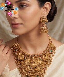 Lakshmi And Peacock Designer Matte Finished Necklace