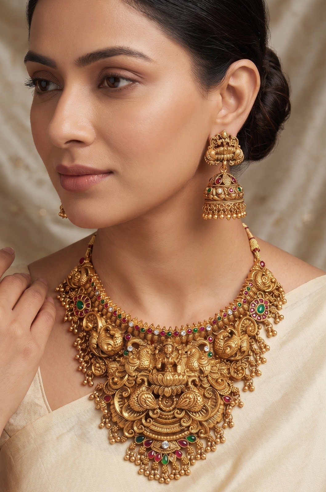 Lakshmi And Peacock Designer Matte Finished Necklace Lakshmi And Peacock Designer Matte Finished Necklace
