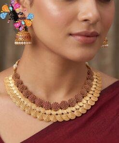 Flower And Coin Designer Matte Finished Necklace