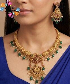 Peacock And Lakshmi Designer Matte Finished Necklace