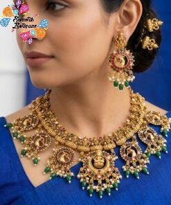 Peacock And Lakshmi Designer Matte Finished Necklace