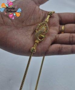 Peacock Designer White Stone Gold Plated Mugapu Chain