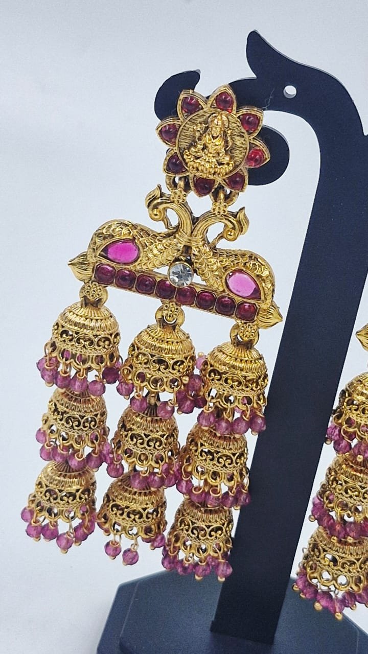 Lakshmi and Peacock Designer Matte Finished Earrings Lakshmi and Peacock Designer Matte Finished Earrings