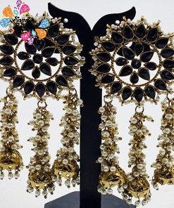 Black Stone With White Pearl Designer Oxidised Gold Earrings Black Stone With White Pearl Designer Oxidised Gold Earrings