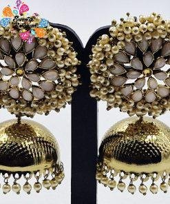 Alternative view of Flower Designer Oxidised Gold Jhumkha