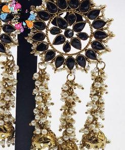 Black Stone With White Pearl Designer Oxidised Gold Earrings Black Stone With White Pearl Designer Oxidised Gold Earrings