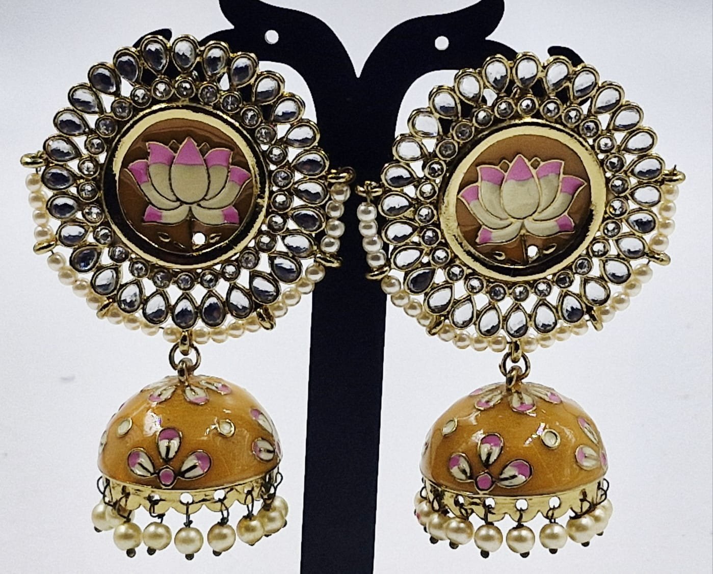 Lotus Flower Designer Meenakari Jhumkha Lotus Flower Designer Meenakari Jhumkha - Image 3