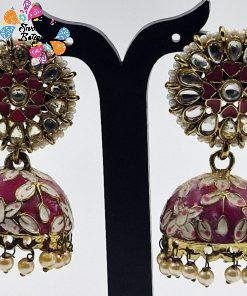 Pink & White Colour Meenakari Jhumkha