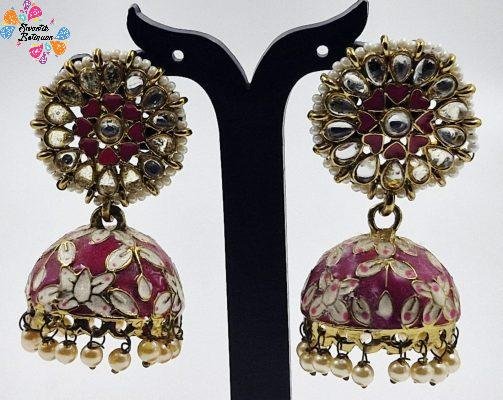 Pink & White Colour Meenakari Jhumkha Pink & White Colour Meenakari Jhumkha