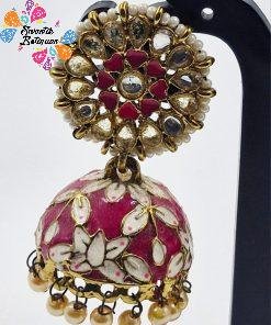 Pink & White Colour Meenakari Jhumkha Pink & White Colour Meenakari Jhumkha