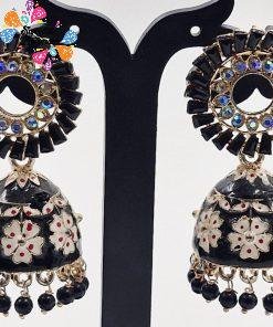 Alternative view of Black & White Colour Meenakari Jhumkha