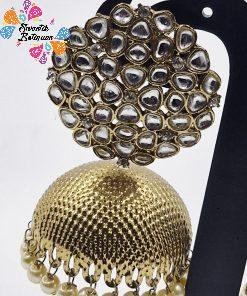 Alternative view of Flower Designer Oxidised Gold Jhumkha