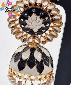 Alternative view of Black & White Colour Meenakari Jhumkha