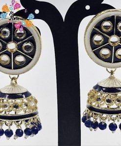 Alternative view of Blue & White Colour Meenakari Jhumkha