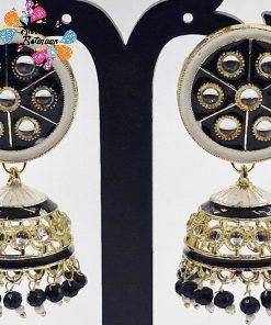 Alternative view of Black & White Colour Meenakari Jhumkha