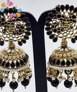 Alternative view of Flower Designer Oxidised Gold Jhumkha