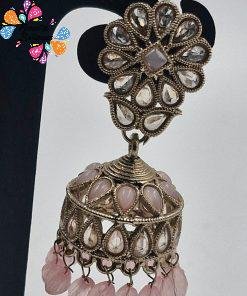 Alternative view of Light Pink Pearl Designer Kundan Jhumkha