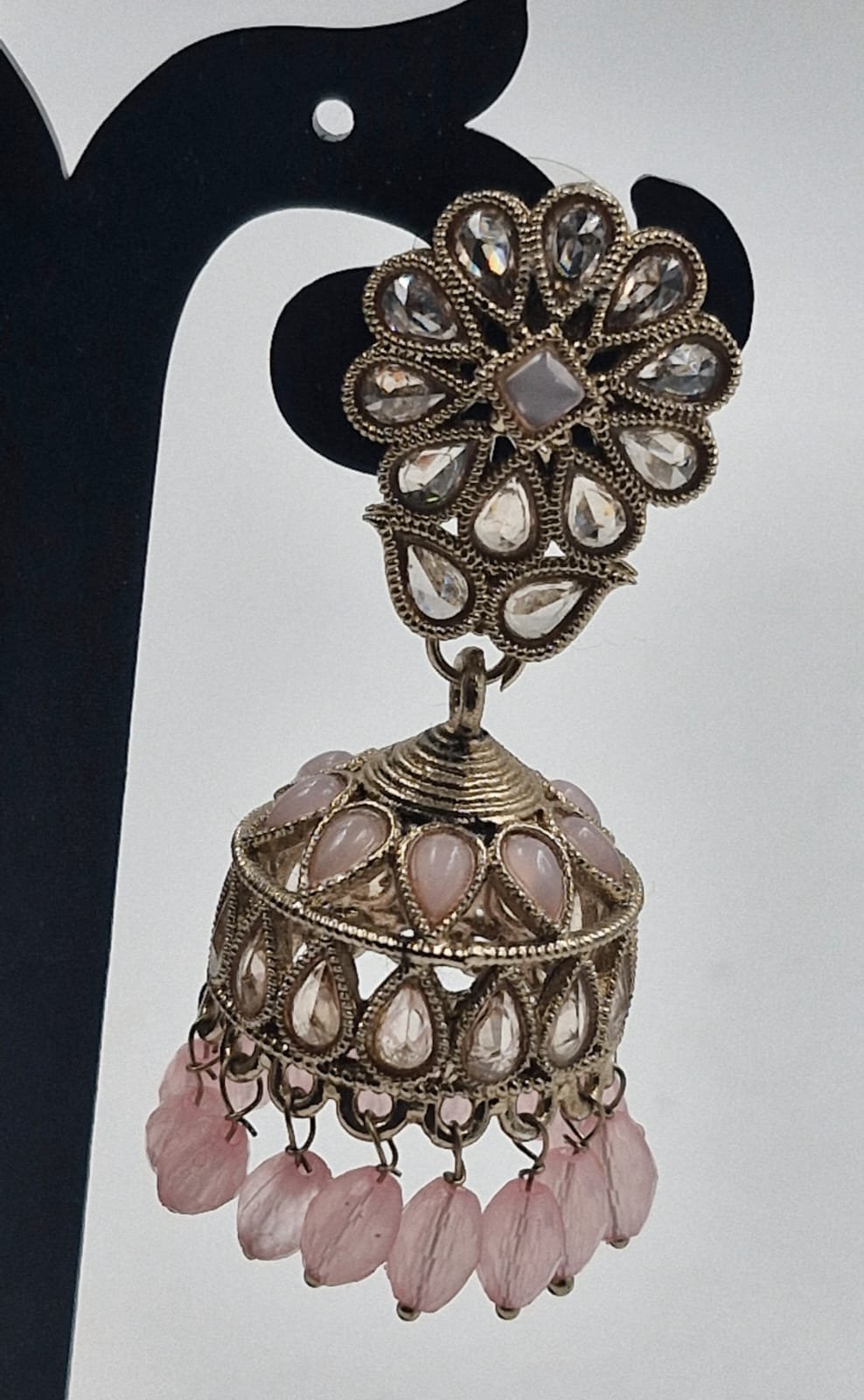 Light Pink Pearl Designer Kundan Jhumkha - Image 2