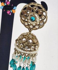 Alternative view of Blue & White Pearl Designer Kundan Jhumkha