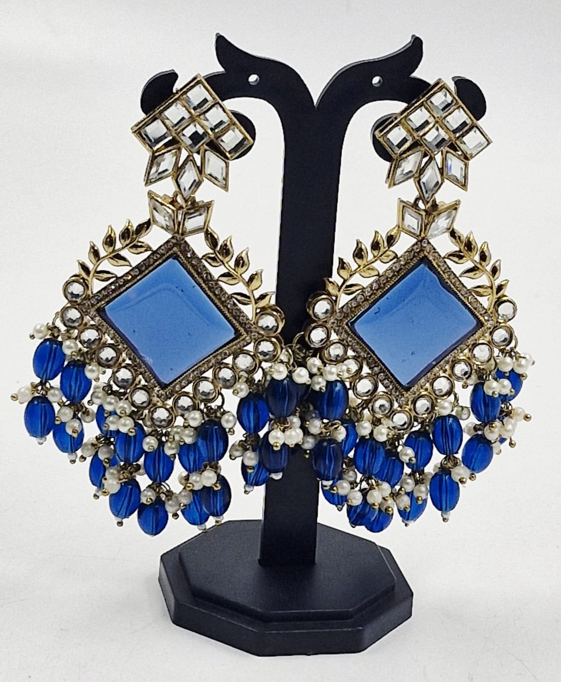 Blue Colour Kundan Earrings - Image 3