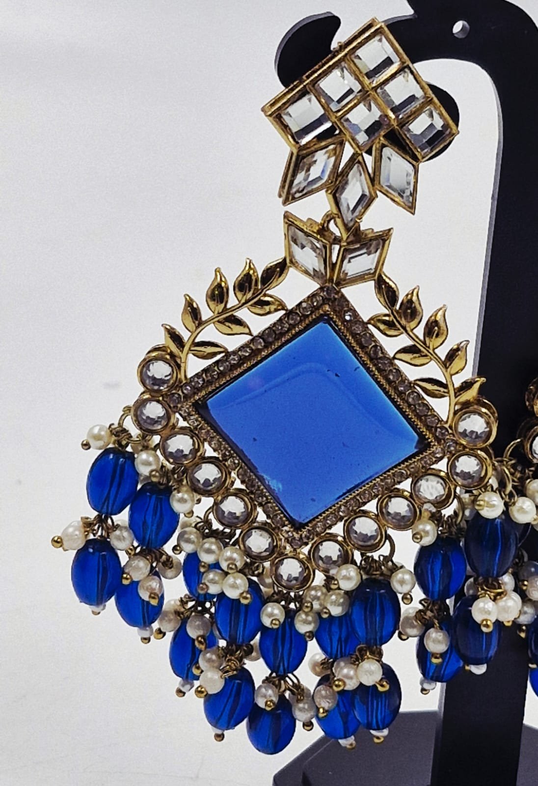 Blue Colour Kundan Earrings - Image 2