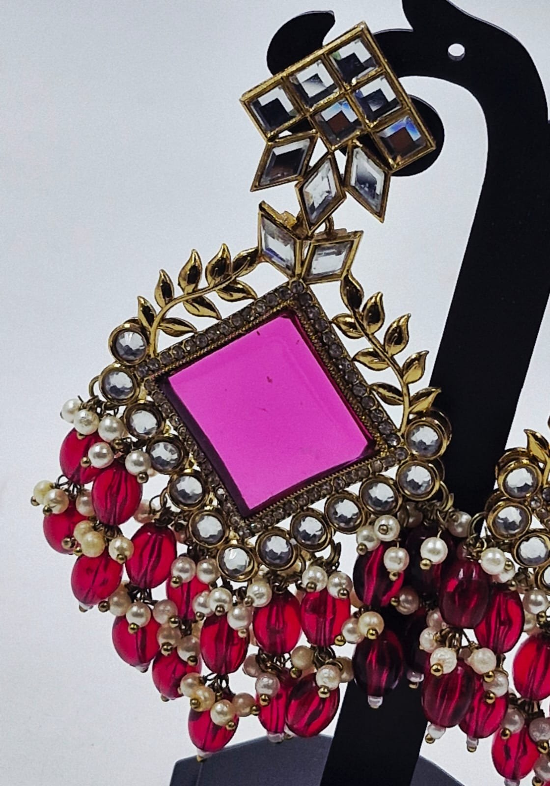 Pink Colour Kundan Earrings - Image 2