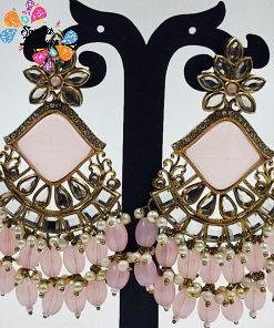 Alternative view of Light Pink Colour Kundan Earrings