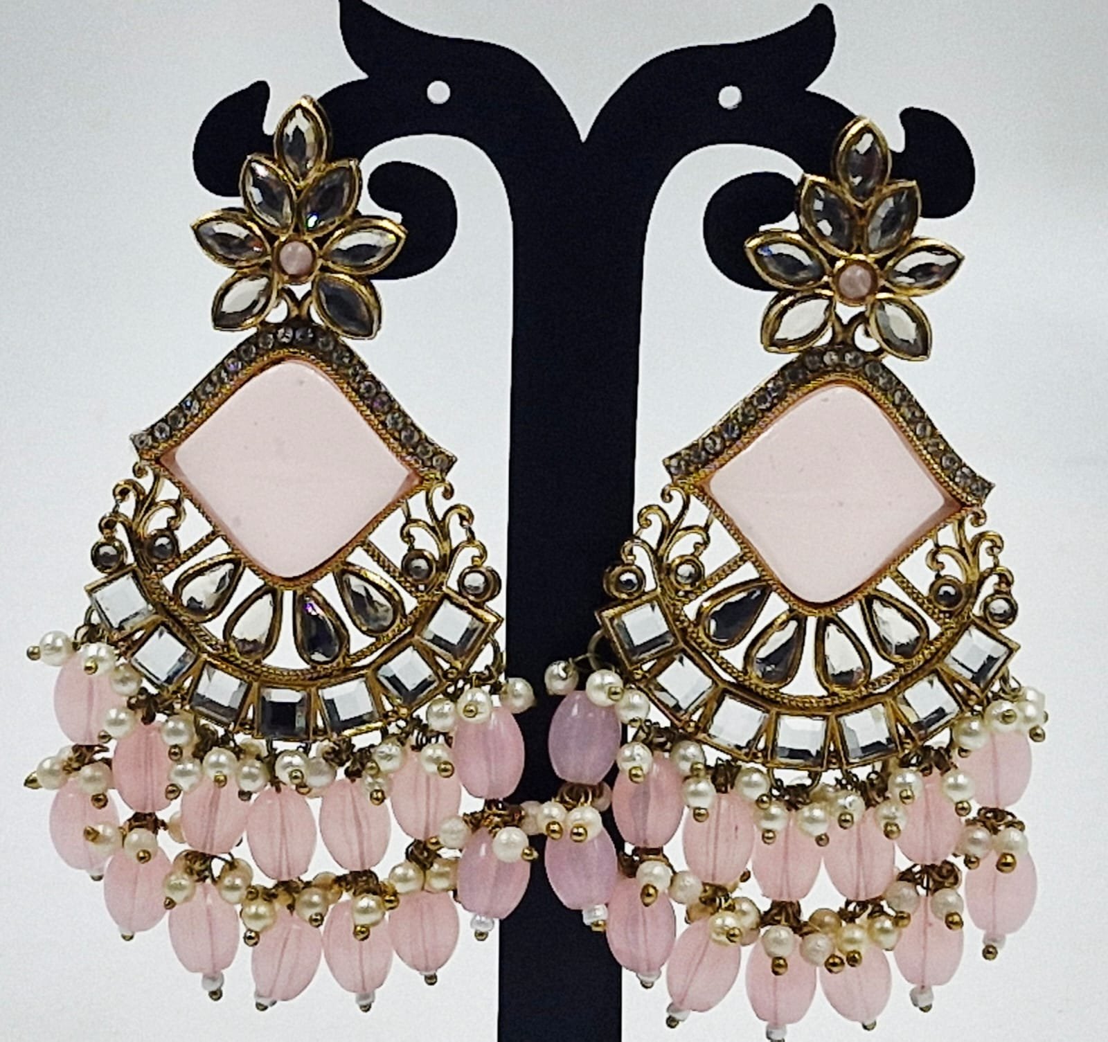 Light Pink Colour Kundan Earrings - Image 2