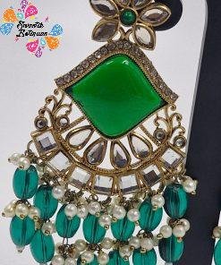 Alternative view of Green Colour Kundan Earrings