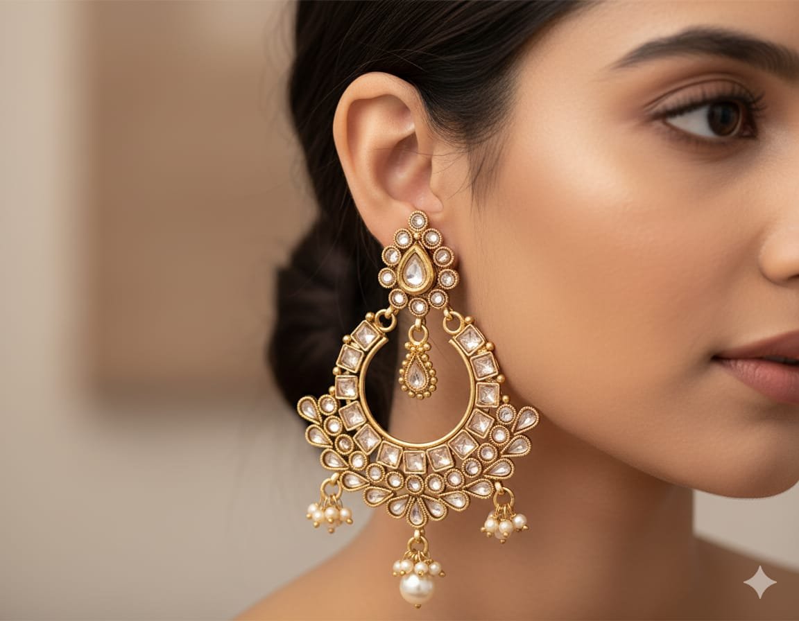 White Stone Designer Kundan Earrings